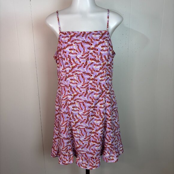 Lulus Mini Floral Dress Medium Lavender Purple Red Ruffle Hem Spaghetti Strap - Picture 1 of 12
